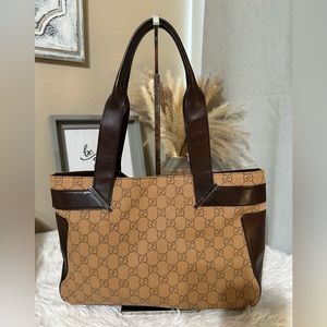 Gucci supreme monogram canvas and leather satchel